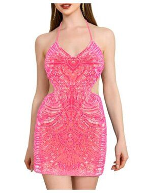 Women's Sparkly Sequin Bodycon Dress Sexy Backless Mini Party Evening Dress